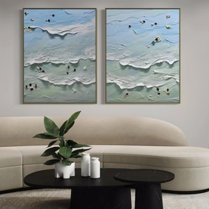 Peinture acrylique artisanale sur toile, peinte à la main, abstraite, ciel et océan, art mural 3D surdimensionné, texture colorée moderne, vente en gros - Product Image 4