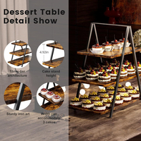 Présentoir à desserts pliable à 3 niveaux en bois, grand format, pour buffet de mariage, décoration alimentaire, présentoir de luxe pour hôtel