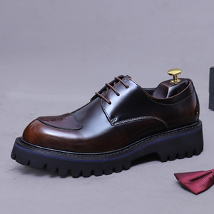 Chaussures en cuir pour hommes, nouvelle tendance décorative, à lacets, légères, rehaussantes, à semelle épaisse, personnalisées et polyvalentes - Product Image 4
