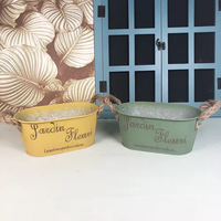 Jardinière ovale en fer galvanisé imprimé lettres françaises, pot de fleurs en métal multicolore en forme de bac, décoration de jardin de ferme