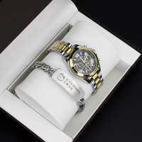 Ensemble de montres à quartz pour amoureux avec bracelet en acier inoxydable, coffret cadeau, montres de mode pour couples