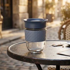 Mug de voyage en verre borosilicate <span class=keywords><strong>avec</strong></span> infuseur à thé et poignée en silicone, <span class=keywords><strong>tasse</strong></span> à café réutilisable <span class=keywords><strong>avec</strong></span> couvercle anti-fuite, infuseur à fruits, 18 oz, 12 oz - Product Image 5