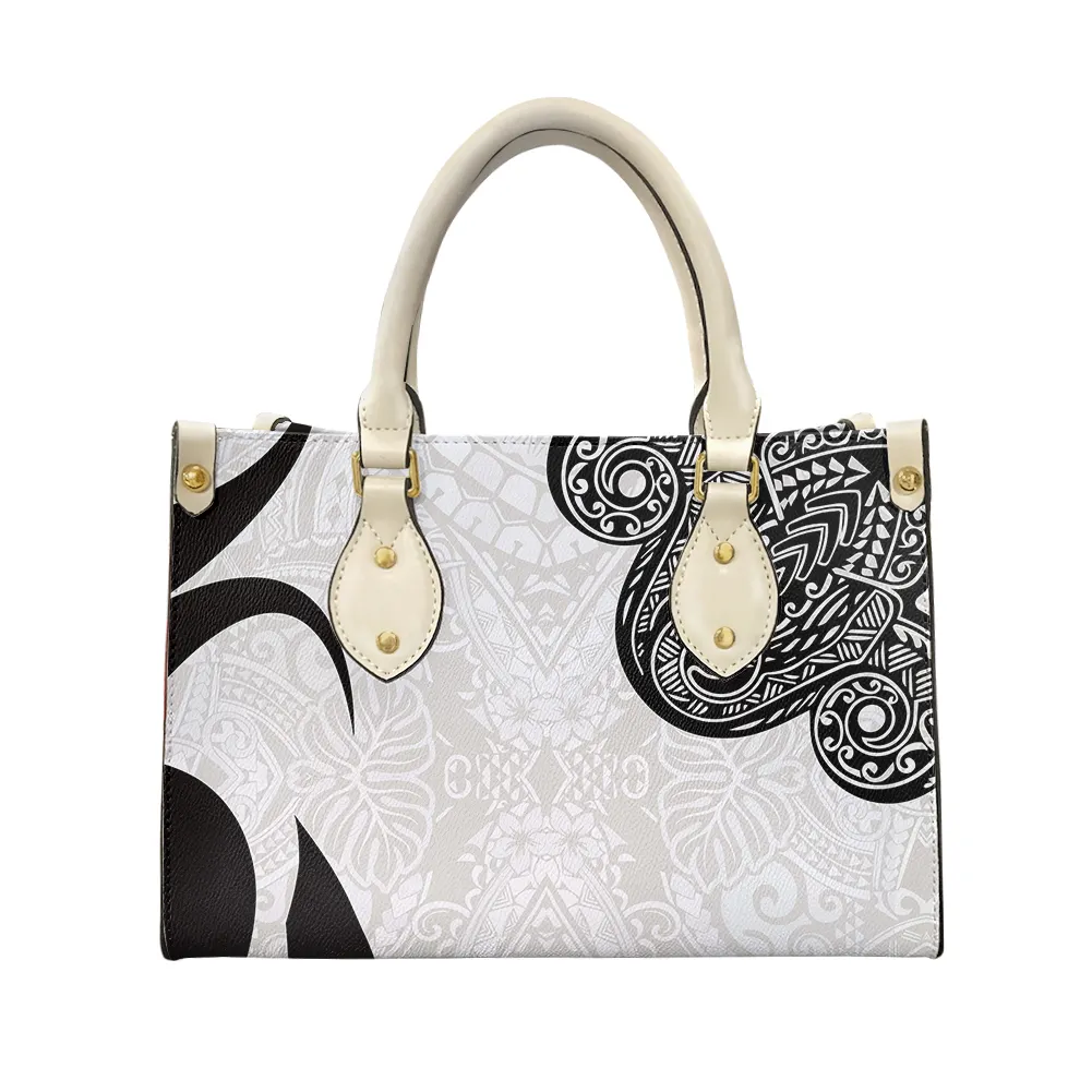Bolsas estampadas polinésia preto e branco, bolsa feminina de luxo feminina de couro pu de alta qualidade