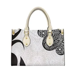 Black And White Tribal Polynesian Printed Bags Women Handbags Ladies Luxury Women Shoulder Bags High Quality Pu Leather Handbag