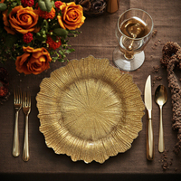 Assiette de présentation en verre doré, 13 pouces, multicolore personnalisée pour mariage, hôtel, banquet, traiteur, événements, décoration de table