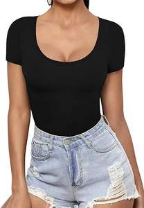 ผู้หญิงที่กําหนดเองเสื้อยืดตักคอแขนสั้นเสื้อยืดสลิมฟิตเสื้อยืดเสื้อที - Product Image 3