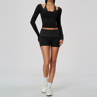 Ensemble de yoga 2 pièces pour femme, haut dos nu et short amincissant colorblock, anti-humidité, pour fitness et sport en extérieur