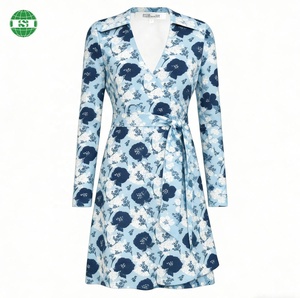 Abito a V con Stampa Floreale Personalizzata, Vestito Incrociato con Cintura e Spalline - DONGGUAN HOUSON FACTORY - Product Image 1