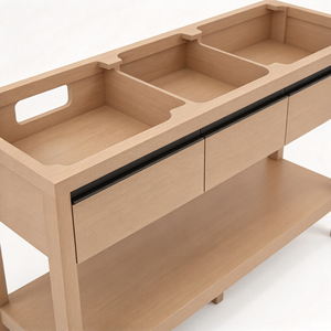 Mueble de Baño Moderno de Madera Clara, Mueble de Baño Independiente de Madera Maciza con Lavabo Doble, Cajones y Estante Inferior Abierto - Product Image 3