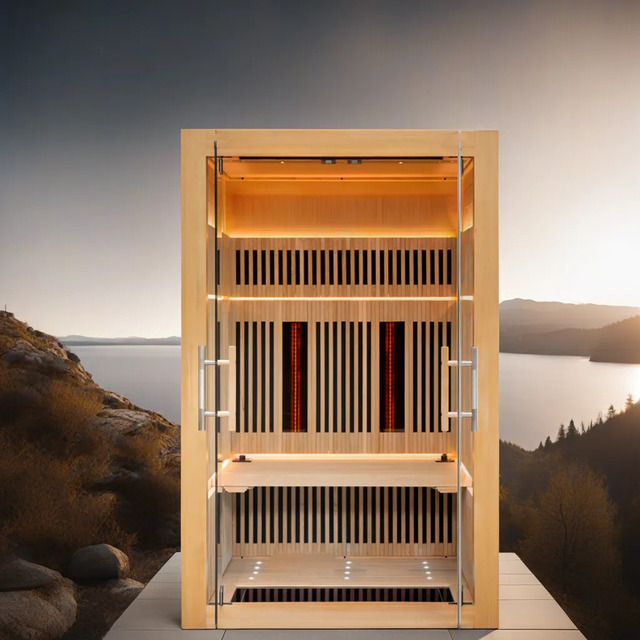 2024 Wilkes 2 Person Low Emf Ceramic Infrared Sauna Canadian Hemlock Indoor Corner Sauna Spa Infrared Heat Dry Sauna Room