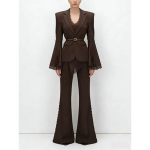 Blazer Nero da Donna di Design con Maniche in <span class=keywords><strong>Pizzo</strong></span> e Frange, Completo Elegante per Ufficio - Product Image 1