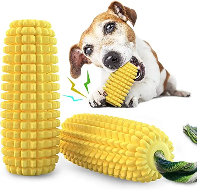 Amazon Hot Sale Corn Shaped TPR Dog Toothbrush Teeth Cleaning Toys Pet Chew Squeaky Toy