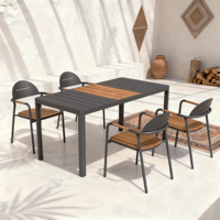 Ensemble de mobilier de salle à manger extérieur moderne Dwoo, 7 pièces, aluminium, plastique, bois, table et chaises de jardin