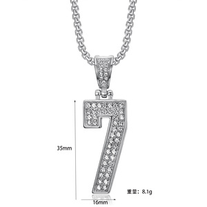 도매 PVD 18K 골드 실버 메탈 컬러 도금 블링 라인 석 힙합 스테인레스 스틸 번호 7 펜던트 목걸이 - Product Image 2