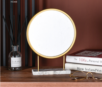 Miroir de maquillage rond doré, élégant et luxueux, avec Base en marbre, décoration de chambre à coucher, vente en gros,