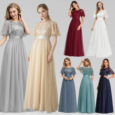 Heiße neueste Plus Größe Oansatz Damen Elegante Einfarbig Pailletten Abendkleid chiffon-Formales Kleid lange brautjungfer kleider