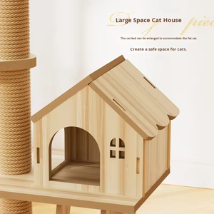 Luxe kattenboom van hout, van vloer tot plafond, met klimplatforms en krabpalen - Product Image 6