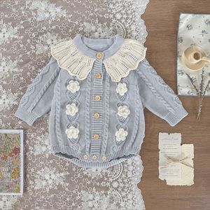 Tutina in Maglia per <span class=keywords><strong>Neonata</strong></span> Autunno-Inverno con Colletto a Volant, Body a Maniche Lunghe con Fiori 3D in Cotone - Product Image 1