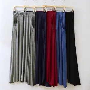 New Spring Autumn Skirts Women Modal Slim Long Skirt Casual Ladies Pleated Maxi Skirts 4 Color E1712