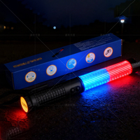 Bâton de contrôle de circulation LED de 30 cm, lumière d'avertissement rouge et bleue rechargeable, lampe torche magnétique d'urgence avec sifflet