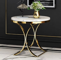 Meuble de salon moderne, cadre en acier inoxydable, doré, blanc, rond, dessus en marbre, table latérale, offre spéciale