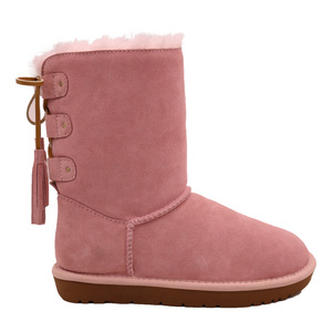 <span class=keywords><strong>Botas</strong></span> de Nieve para Niños al por Mayor ODM/OEM, Color Oro Rosa con Lazo Morado y Decoración de Perlas, Forro de Piel Sintética Cálida, Suela Antideslizante - Product Image 2