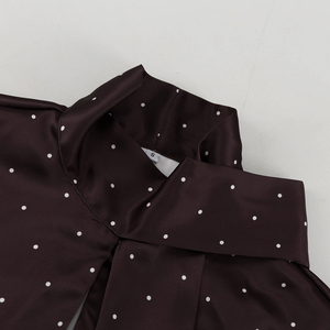 2025 autunno <span class=keywords><strong>Beige</strong></span> in raso a maniche lunghe da <span class=keywords><strong>donna</strong></span> eleganti camicette da <span class=keywords><strong>donna</strong></span> a pois con cravatta a maglia camicetta bianca con punti neri - Product Image 6