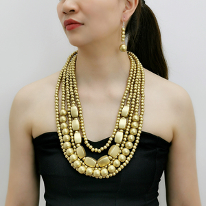 Conjunto de joyería étnica Bohemia hecha a mano, collar de cuentas de madera de 5 capas, conjunto de pendientes colgantes, accesorios de banquete de Oriente Medio - Product Image 2