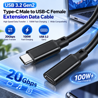 Câble d'extension USB-C Gen2 de haute qualité, USB 3.2 20 Gbit/s, mâle vers femelle, 100 W, charge rapide, transfert de données pour ordinateur
