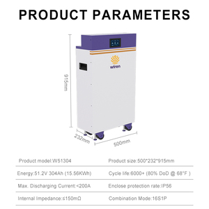 Paquete de Baterías de Litio Solares Todo en Uno Wiren de 51.2V 304Ah 15.56kWh con Bluetooth para Almacenamiento de Energía en el Hogar - Product Image 6