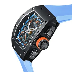 Reloj cronógrafo de fibra de carbono de banda superior de lujo para hombre, esfera de esqueleto resistente al agua, movimiento automático, reloj de fibra de carbono superluminoso