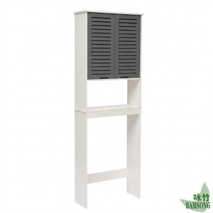 <span class=keywords><strong>Meuble</strong></span> de rangement vertical autoportant pour salle de bain, à poser au-dessus des toilettes, avec deux portes à persiennes ventilées et une étagère centrale ouverte - Product Image 4