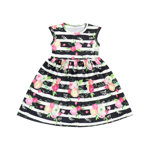 BQA-188 Cute <b>Toddler</b> Stripe Floral Printed Dress Summer Dress Baby Girl Dresses - Product Image 2