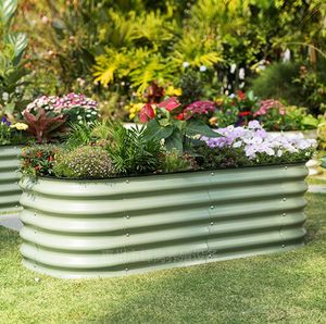 Chine qualité ovale jardin métal grande boîte à fleurs extérieur décoratif <span class=keywords><strong>en</strong></span> aluminium planteur métal surélevé lit de jardin - Product Image 5