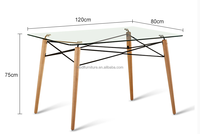 2024 Table en verre trempé de mode Simplicité Table en verre trempé avec dessus de table en verre de 10mm et pieds en bois de hêtre
