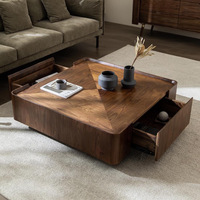 Table basse en bois massif avec espace de rangement, style rétro chinois, couleur noyer, carrée, design créatif haut de gamme, meuble de salon