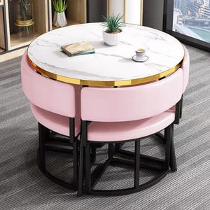 Ensemble de table à manger ronde moderne, gain de place, style sud-américain, chaise en PU pour la maison, la chambre à coucher, le salon ou le restaurant - Product Image 2