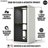 UNIBOOTH Cabine de réunion intérieure élégante, ignifuge ASTM-E84, 33 dB, ISO 23351, installation rapide en 30-45 min, pour hôpitaux et centres médicaux, vente en gros