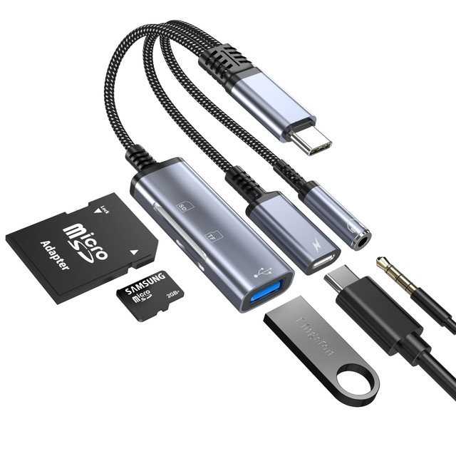 For Type-C to USB/SD/TF Card 3-in-1 Expansion Dock Charging Adapter with SD/TF/USB Ports