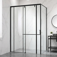 Pintu Geser Shower Bypass Hitam Soft Close Stainless Steel Kaca Tempered Matte Bersertifikasi CE Grosir Pabrik OEM untuk Kamar Mandi