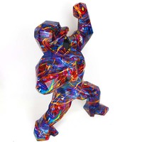 Peinture créative par transfert d'eau oeuvre artisanale King Kong Sculpture colorée résine gorille Statue décor à la maison