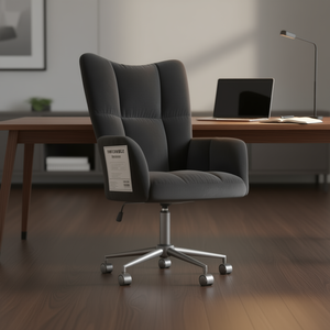 Dark <b>Grey</b> Polyester Office Chair Steel <b>Frame</b> Ergonomic Swivel Chair For Office Use - Product Image 2