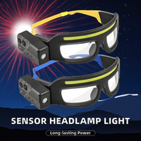 Gafas con Sensor de Movimiento y Linterna Frontal LED COB, Batería Recargable USB Tipo-C, Ajustables, IP55, Modo Luz Roja, Linterna Frontal LED con Gancho para la Oreja