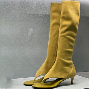 Bottes mi-hautes en daim à talons courts pour femme, collection été 2023, à bout fermé, talon bas, fermeture éclair latérale, bottines longues, chaussures personnalisées - Product Image 6