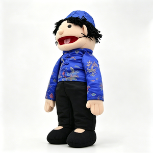 Marioneta de Mano de Peluche de Abuelo Anciano con Boca Móvil, Traje Beige de Ventriloquista, Lazo Rojo, Accesorios de Cumpleaños, Malla - Product Image 6