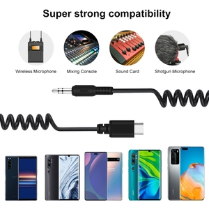 Precio de Fábrica PULUZ Adaptador de Audio para Micrófono en Vivo, Cable En Espiral con Conector <span class=keywords><strong>TRRS</strong></span> Macho de 3.5mm a Tipo-<span class=keywords><strong>C</strong></span> / <span class=keywords><strong>USB</strong></span>-<span class=keywords><strong>C</strong></span> Macho - Product Image 5