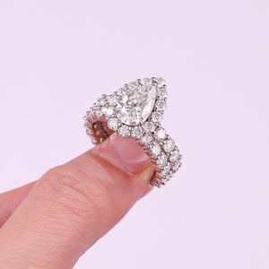 Vente en gros usine : Ensemble de bagues de luxe en moissanite taille poire 3 carats, double <span class=keywords><strong>bague</strong></span> large multi-pierres en argent 925, <span class=keywords><strong>bague</strong></span> fine pour <span class=keywords><strong>femme</strong></span> - Product Image 6