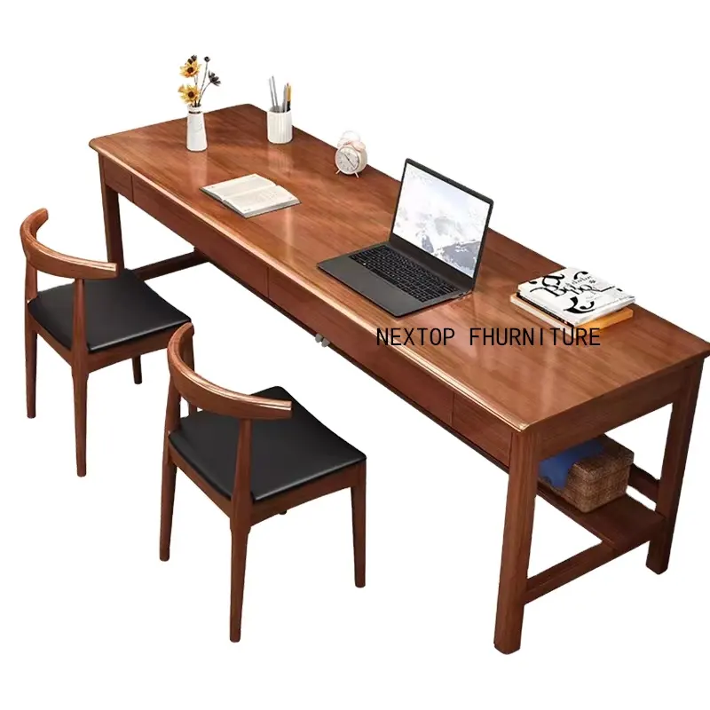Escritorio de ordenador de madera maciza doble, muebles para el hogar, mesa larga, escritorio de estudio Simple para dormitorio, oficina, sala de aprendizaje, mesa y sillas
