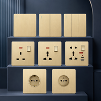 Prise murale en plastique PC couleur or champagne DepoGuye, interrupteur EU français Schuko UK 13A USB Type C 6 prises pour l'Europe et le Moyen-Orient