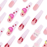 Lot de 24 faux ongles cercueil extra longs à couverture complète avec strass, support adhésif, en ABS, design pré-dessiné, marque privée